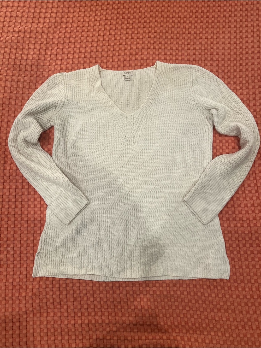 J. Crew Light Cream Ribbed V-Neck Sweater